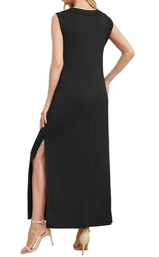 GRECERELLE Womens Dresses Summer Maxi Long Dress with Pockets V Neck Casual Dress for Women Elegant Ladies Holiday Sleeveless Split Hem (Black, S) - Image 6