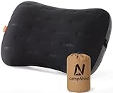 Inflatable Camping Pillow - Ultralight Compact Air Pillow for Travel, Backpacking & Hiking - Ergonomic Neck & Lumbar Support - Portable Inflatable Pillow with Removable Washable Cover - (Black)