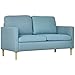 Price comparison product image HOMCOM Two Seater Sofa for Living Room, Modern Fabric Couch with Wood Legs and 2 Pockets for Bedroom and Home Office, Blue