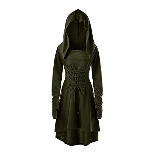 LPFNSF Medeltida klänning, gotisk klänning för kvinnor, cosplay enkel miniklänning, halloween häxa med huva plus size klänning (C, XL)