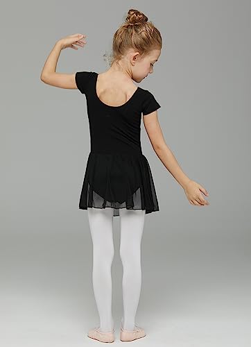 Image of MdnMd Toddler Ballet Leotards for Girls Dance Leotards with Skirt Gymnastic Ballerina Outfit Dress Classic Short Sleeve