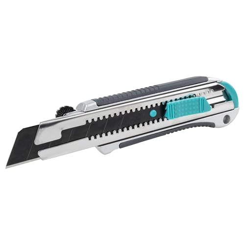 wolfcraft Cuttermesser 25 mm - Profi Abbrechmesser mit Metallgehäuse, Klingenarretierung & werkzeuglosem Klingenwechsel für Dachpappe und Folie