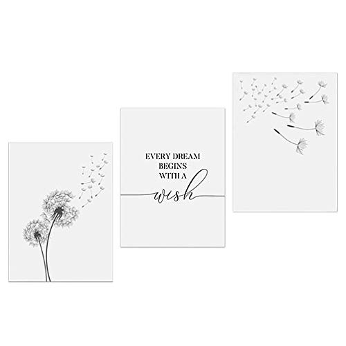 NUOBESTY 3 Pcs Flor Dente de Leão Arte da Parede da Lona para O Quarto Decorações Do Banheiro Sem Mo
