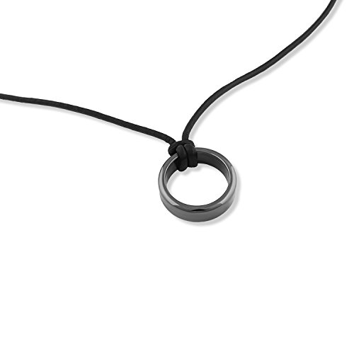 Anel de hematita de cura magnética em colar de cordão de couro de 2 mm com fecho de prata esterlina