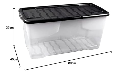 Strata Curve Aufbewahrungsbox mit schwarzem Deckel,80 Liter, 80x40x37cm - transparent