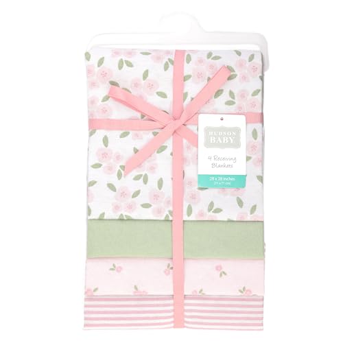 Image of Hudson Baby Unisex Baby Cotton Polyester Flannel Receiving Blankets 4-Pack, Sweet Little Floral, One Size