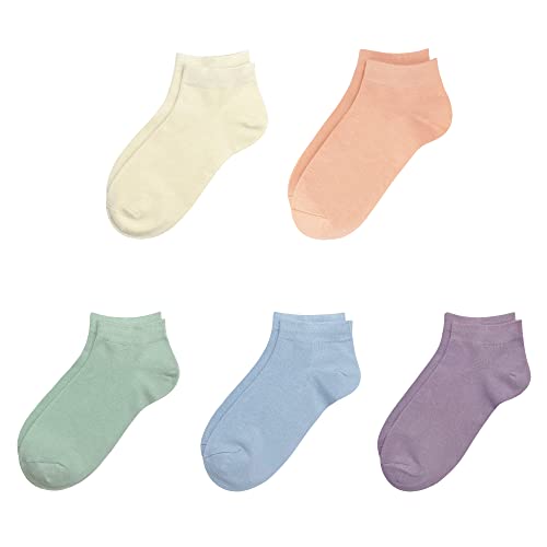 SERISIMPLE Viscose Bamboo School Socks Ankle Super Soft Kids Socks Stretch Cuffs Athletic Socks Odor Resistant Anti-odor 5 Pairs (Medium Assorted2)