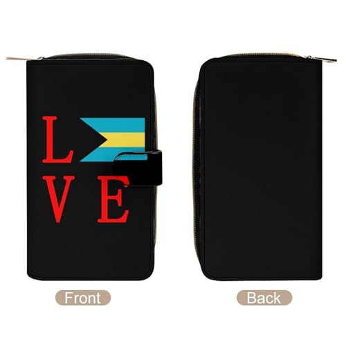 Love Bahamas Flag Fashion Women's Wallet RFID Blocking Bifold Clutch Purse Compact Card Holder 19.7x11x3.5cm3