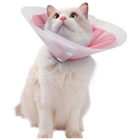 KUDES Dual Layer Cat Cone, Dual-Purpose Model Lightweight All-Around Protective Neck After Surgery E Collar to Wound (Pink M (7.8inch- 13.3inch)) Cover