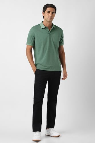 Image of Peter England Men's Cotton Maze Geometric Print Polo T-Shirt - Casual Wear | Modern & Stylish