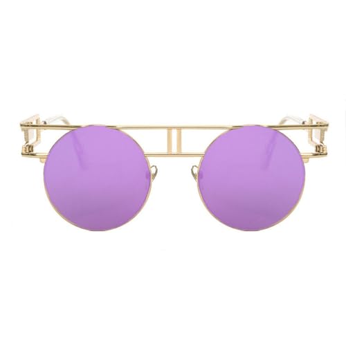 Lunettes de soleil rondes Steampunk en alliage avec miroir violet de taille unique pour femmes