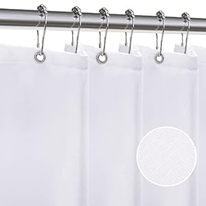 ZARCKER Waterproof Shower Curtain, 182x92CM Linen Bathroom Curtain with Impemeable Coating Mould and Mildew Resistant Fabric Bath Curtain-Polyester/Quick-Drying/Weighted Hem – White