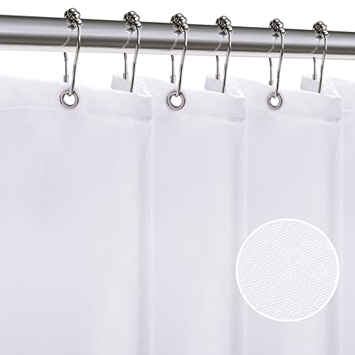 ZARCKER Waterproof Shower Curtain, 182x92CM Linen Bathroom Curtain with Impemeable Coating Mould and Mildew Resistant Fabric Bath Curtain-Polyester/Quick-Drying/Weighted Hem - White