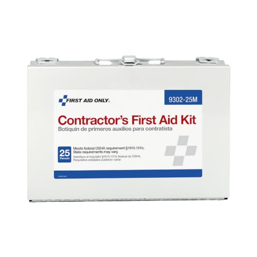 First Aid Only 9302-25M 25-Person Contractor's First Aid Kit for Home Renovation, Job Sites, and Construction Vehicles, 178 Pieces, White