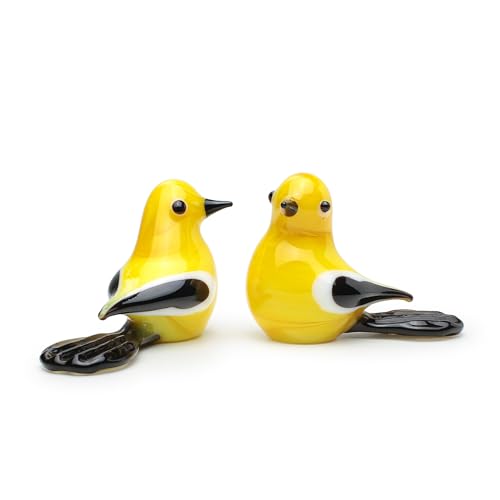 Ca D Oro Murano Style Pair of Yellow Glass Bird Figurines Co