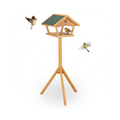 Relaxdays Mangeoire pour Oiseaux, 137 cm, Bois Orange