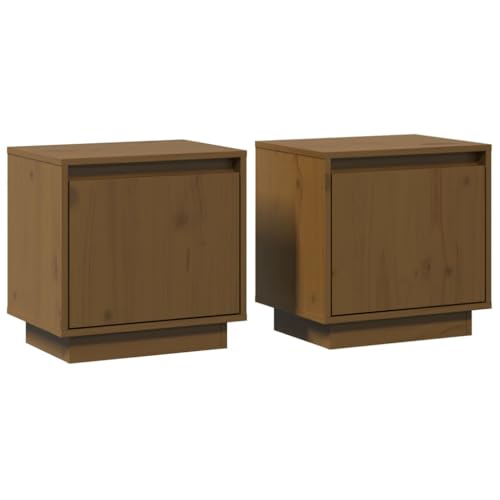 Table de chevet en bois massif marron lot de 2 de nuit 40cm