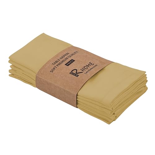 Image of R home Solid Cotton Table Napkins, Soft Cloth Napkins for Dining Table, Reusable & Washable, Ideal for Formal Dining, Cocktail Nights, Weddings, Home Bar & Table Decor (6, Mustard)