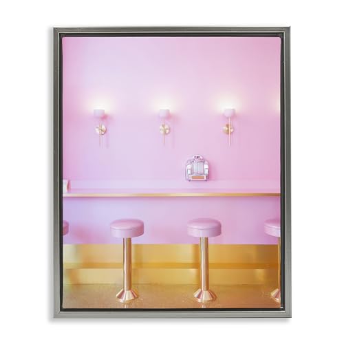 Stupell Industries 'Pink Retro Dessert Parlor'�A�t���[�e�B���O�t���[���L�����o�X�A�[�g�A�O���[�A40.5 x 60.8cm�A�|���₷�����A�č����ALISH Creative