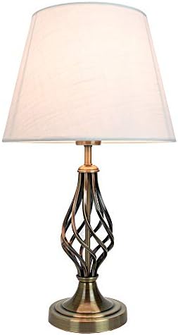 Traditional Antique Brass Table Lamp with Barley Twist Metal Base and Ivory White Linen Shade | 60w Maximum | Ideal for Bedside Lamps by Happy Homewares