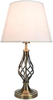 Traditional Antique Brass Table Lamp with Barley Twist Metal Base and Ivory White Linen Shade | 60w Maximum | Ideal for Bedside Lamps by Happy Homewares