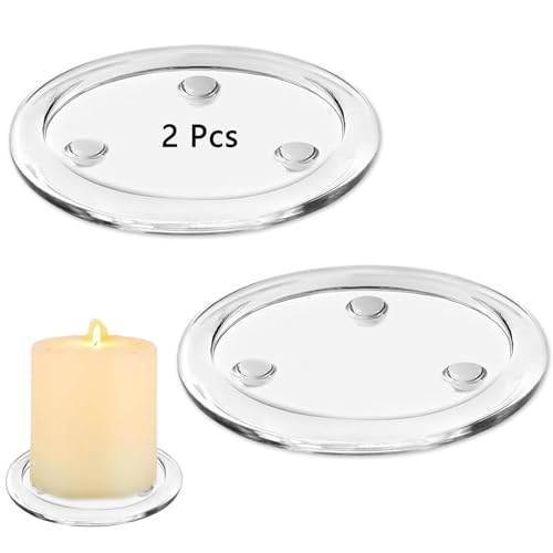 Image of Glass Candle Holders, Clear Round Candle Plates For Weddings And Parties