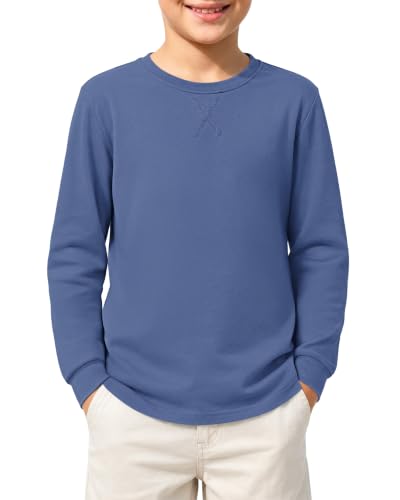 Image of Kids Casual T Shirts Long Sleeve Crewneck Winter/Fall Boys Basic Tees Tops for Daily 13-14 Year Blue