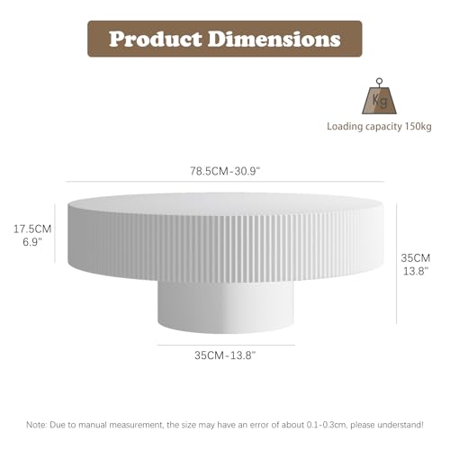 Souwofs 30.9" Round Coffee Table For Living Room, Modern Luxury Wood Coffee Table White Circle Accent Table Drum Center Table For Office, Apartment - 2