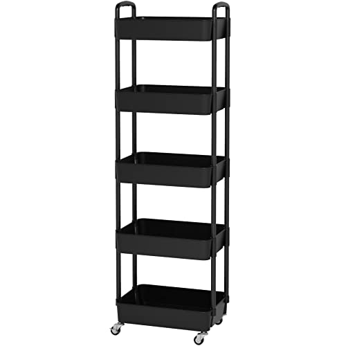 UDEAR 5-Tier Kitchen Rolling Utility Cart,Multifunction Storage Organizer with Handle and 2 Lockable Wheels for Kitchen,Bathroom,Living Room,Office,Black by UDEAR - Image 2