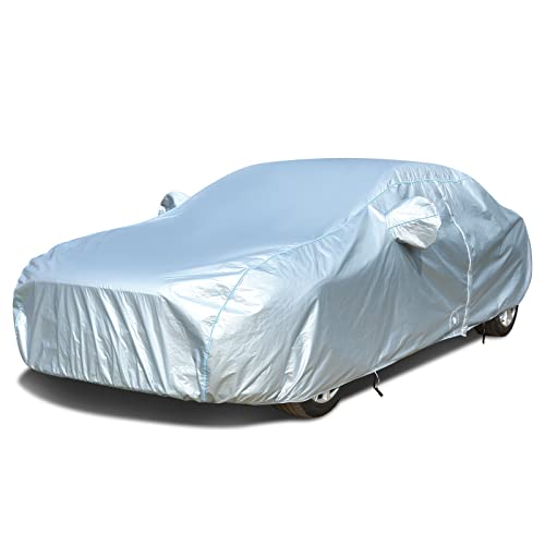 Image of Tecoom Car Cover Waterproof All Weather, Classic Zipper Door & Lock Design, Soft Cotton Lining Car Covers for Automobiles, Windproof UV Rain Hail Protection Full Car Cover Fit 191-200 Inches Sedan