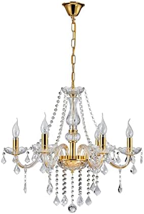 Am - Light Crystal 6 arms Vintage Chandelier Lights Ceiling Light, Clear K9 Crystal with Crystal Droplets, Gold Finish Classic Lighting for Living Room, Dining Area and Stairwell (Champagne Gold)