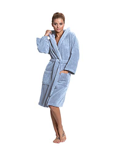 Turkuoise Women's Turkish Cotton Hooded Robe, Terry Hooded Bathrobe