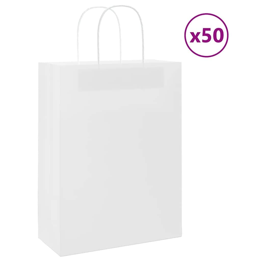 QUAHEAS Bolsas de papel blanco 26 x 12 x 35 cm con asas de cuerda de papel, 50 unidades, bolsas de papel kraft para regalo, fiestas, celebraciones, bodas, Navidad, Pascua
