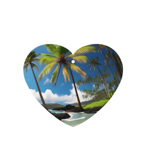 Image of Tropical Palm Tree Hawaii Beach Printing 10 Pcs Car Air Freshener Hanging Sheets Car Scented Hanging Sheets With Rope For Car Home
