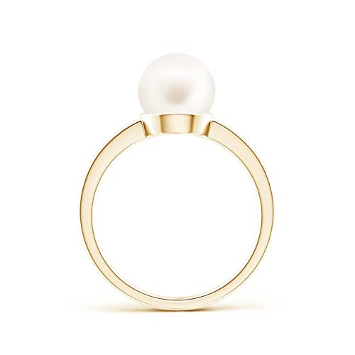 Angara Freshwater Cultured Pearl Solitaire Ring For Women, 14K Yellow Gold Size-6.5 (Grade-Aa | Size-8Mm) | June Birthstone Jewelry Gift For Her| Wedding | Anniversary | Engagement #TOP1