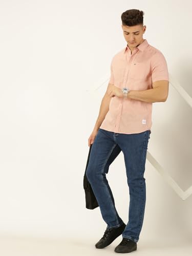 Image of Thomas Scott Men's | Solid | Half Sleeve | Slim Fit | Linen Blend | Spread Collar | Casual Shirt