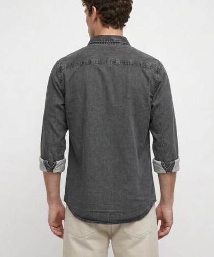 Image of Amazon Brand - INKAST Men Washed Cotton Twill Denim Casual Button Down Shirt | Full Sleeves | Regular Fit | Stylish Summer - Everyday Wear