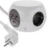 CableMarkt - Voleur de 3 Prises carrées avec Interrupteur Blanc et Ports USB-A et USB-C
