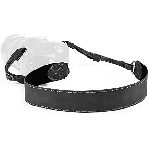 MegaGear MG1514 Sierra Series Genuine Leather Shoulder Neck Strap - Black Cover