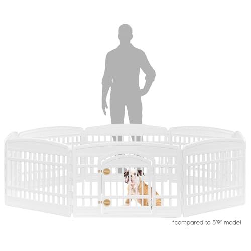 Image of IRIS USA Dog Playpen with Door, 24 inch 8 Panel Pet Exercise Pen - Indoor Outdoor Puppy Play Pen, Portable Plastic Pet Fence for Small Medium Dogs, Foldable 83.5 inch x 83.5 inch x 24 inch, White