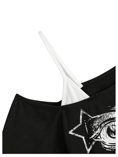 SOLY HUX Women's Gothic Grunge Cold Shoulder Short Sleeve T Shirts 2 in 1 Asymmetrical Tee Tops4