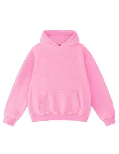 Hatant Oversized Hoodie Sweatshirts for Women Couples Heavyweight Hoodies Pullover Vintage Acid Wash Sweaters Hoodies with Pocket Women's Fashion Hoodies Sweatshirts 2025 Pink-XS