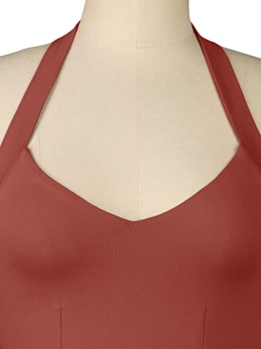 Reoria Women's Summer Sexy Halter V Neck Sleeveless Backless Y2K Trendy Crop Tank Tops For Going Out Teen Girls Rusty Red Small #TOP4