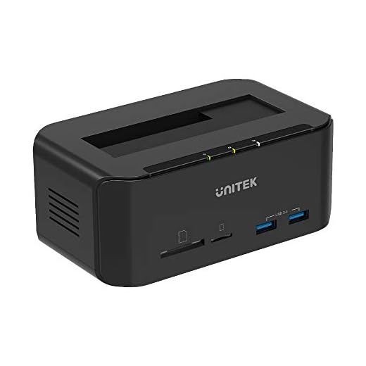 Unitek Hårddisk dockningsstation verktyg gratis USB 3.0 till SATA extern med 2-portars hubb och kortläsare för 2,5/3,5 tum HDD SSD SATA I/II/III, stöder UASP och 16 TB
