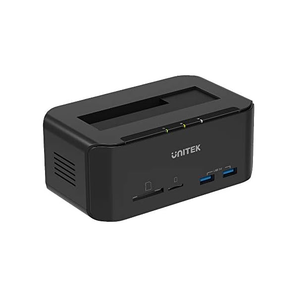 Unitek USB 3.0 zu SATA Externe Festplatten Docking Station mit 2-Port-Hub und Kartenleser für 2,5/3,5-Zoll-HDD SSD SATA…