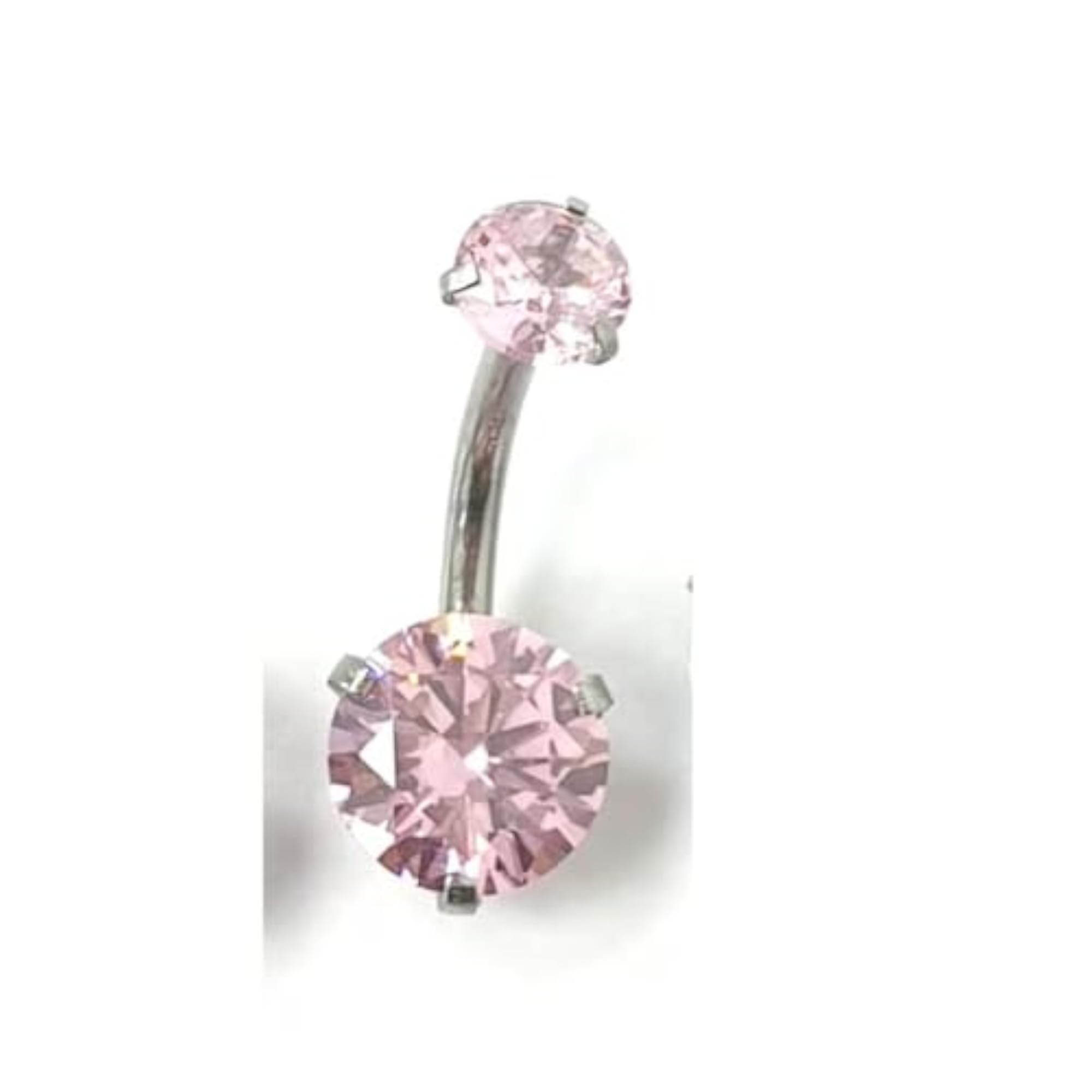 Women's Double Pink Stone Stainless Steel Belly Button Ring