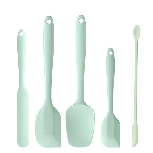 DUFEIMOY 5 Piece Mint Green Silicone Spatula Set, Heat Resistant Rubber Spatulas Set, Silicone Kitchen Utensils Set Dishwasher Safe for Nonstick Cookware