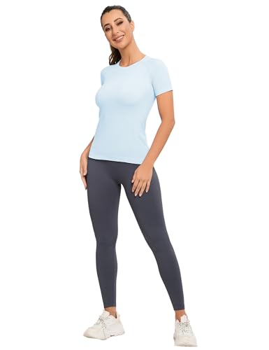 Image of MathCat Seamless Workout Tops for Women, Short Sleeve Compression Athletic Shirts Soft Yoga Gym Tops XS-XL