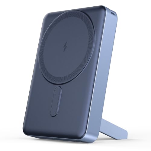 Image of Noise 10000mAh MagSafe Wireless Power Bank: Built-in Stand, Metallic Finish, Upto 15W Wireless & 22W Wired Output, for iPhone 12 & Above,Android (Qi-Compatible) + Magnetic Ring (Blue)