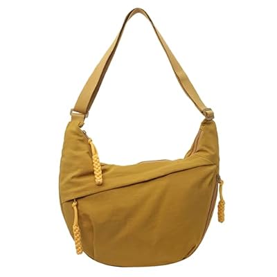 Generico Borsa Mezzaluna Donna Tracolla in Nylon con Tracolla Regolabile Marsupio Elegante Sportivo Grande Capacità Minimalista per Uso Quotidiano Shopping Vacanza,Giallo,Taglia unica